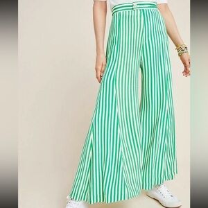 Anthropologie Mackenzie Green and White Striped Wide-Leg Pants - US 0